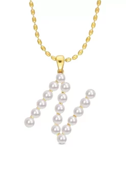 Brand new ๐ 3.5-4 mm Cultured Freshwater Pearl "N" Initial Pendant with Chain in Yellow Plated Sterling Silver by Belk & Co. ๐