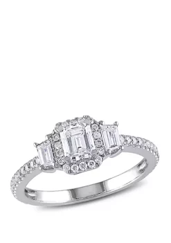 Cheap ✨ 1 ct. t.w. Diamond Emerald Cut Halo 3 Stone Engagement Ring by Belk & Co. ❤️