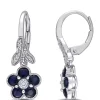 Discount 😍 4.33 ct. t.w. Sapphire and 1/7 ct. t.w. Diamond Flower Earrings in 10k White Gold by Belk & Co. ✔️