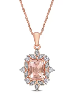 Best Pirce ๐ 1.3 ct. t.w. Morganite, 1/3 ct. t.w. Sapphire, and 1/10 ct. t.w. Diamond Accent Pendant with Chain in 10K Rose Gold by Belk & Co. โจ