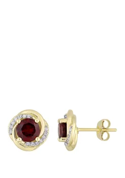 New 🥰 2 ct. t.w. Garnet and 1/7 ct. t.w. Diamond Swirl Stud Earrings in 10k Yellow Gold by Belk & Co. 😀 -DealsBelk & Co. Store Belk 30883