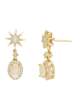 Hot Sale 🌟 5/8 ct. t.w. Opal and 1/5 ct. t.w. Diamond Earrings in 10K Yellow Gold by Belk & Co. ⌛