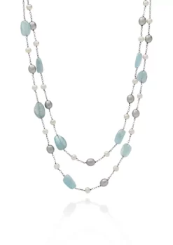 Coupon 🎁 Sterling Silver Milky Aquamarine and Freshwater Pearl Necklace by Belk & Co. ⌛