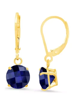 Best Sale ๐ 10K Yellow Gold Round Checkerboard Cut Created Blue Sapphire Leverback Earrings by Belk & Co. ๐งจ