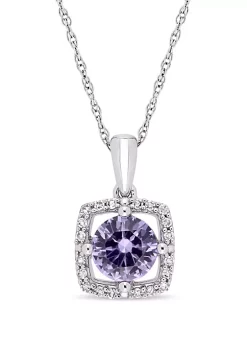 Cheap 🎁 1 ct. t.w. Created Alexandrite and 1/10 ct. t.w. Diamond Floating Halo Pendant Necklace with Chain in 10k White Gold by Belk & Co. 🛒