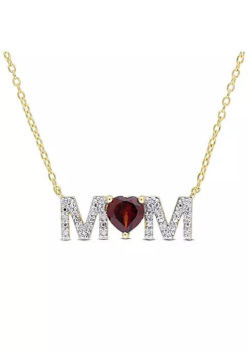 Brand new ๐ 4/5 ct. t.g.w. Garnet and 1/10 ct. t.w. Diamond "MOM" Pendant with Chain in Yellow Plated Sterling Silver by Belk & Co. โ๏ธ 1 Brand new ๐ 4/5 ct. t.g.w. Garnet and 1/10 ct. t.w. Diamond "MOM" Pendant with Chain in Yellow Plated Sterling Silver by Belk & Co. โ๏ธ