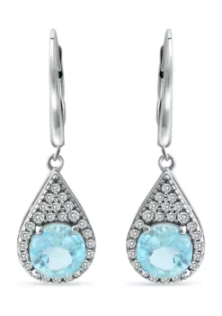 Flash Sale 🛒 3.25 ct. t.w. Swiss Blue Topaz and Created White Sapphire Lever Back Drop Earrings in Sterling Silver by Belk & Co. ❤️