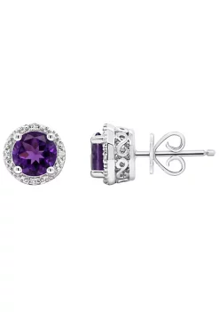 Budget 🤩 Sterling Silver 6mm Round Amethyst Diamond Accent Halo Stud Earrings by Belk & Co. 🎉
