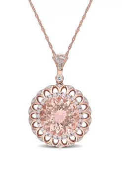 Wholesale 🥰 9 ct. t.w. Morganite and 3/4 ct. t.w. Diamond Medallion Pendant with Chain in 14K Rose Gold by Belk & Co. 🔥