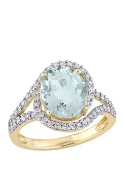 Budget 🧨 2.75 ct. t.w Aquamarine and 1/2 ct. t.w Diamond Swirl Ring in 14K Yellow Gold by Belk & Co. 🔥