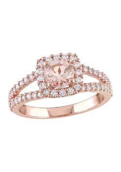 Cheap ⌛ 3/4 ct. t.w. Morganite and 1/2 ct. t.w. Diamond Halo Split Shank Engagement Ring in 14k Rose Gold by Belk & Co. ✔️ -DealsBelk & Co. Store Belk 30996