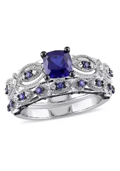 Buy 😀 2 ct. t.g.w. Created Blue Sapphire and 1/10 ct. t.w. Diamond Engagement Ring in 10K White Gold with Black Rhodium Plated by Belk & Co. 😉