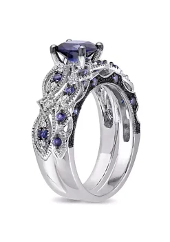 Buy 😀 2 ct. t.g.w. Created Blue Sapphire and 1/10 ct. t.w. Diamond Engagement Ring in 10K White Gold with Black Rhodium Plated by Belk & Co. 😉 -DealsBelk & Co. Store Belk 31013
