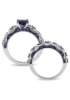 Buy 😀 2 ct. t.g.w. Created Blue Sapphire and 1/10 ct. t.w. Diamond Engagement Ring in 10K White Gold with Black Rhodium Plated by Belk & Co. 😉 -DealsBelk & Co. Store Belk 31014