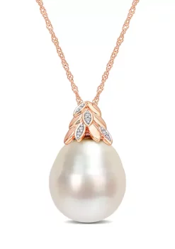 Coupon ๐คฉ 14-14.5MM South Sea Cultured Pearl and Diamond Accent Necklace in 14k Rose Gold by Belk & Co. ๐