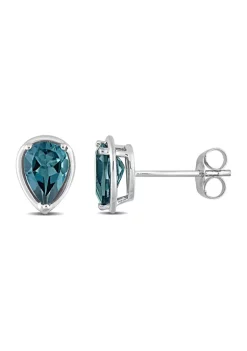 Coupon 👍 1.8 CT TGW Blue Topaz Pear Stud Earrings in 14k White Gold by Belk & Co. 😉