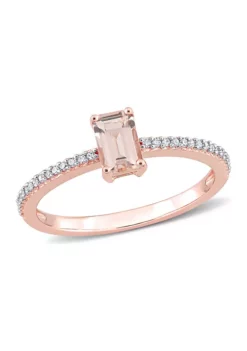 Flash Sale ๐ 5/8 ct. t.w. Morganite and 1/10 ct. t.w. Diamond Emerald Cut Promise Ring in 10k Rose Gold by Belk & Co. โญ