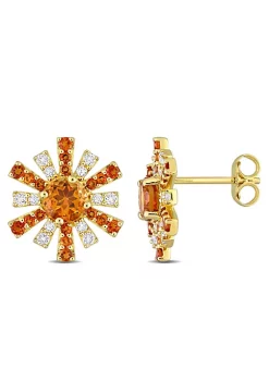 New 😉 1.62 CT TGW Madeira Citrine and White Topaz Starburst Earrings in 18k Yellow Gold Plated Sterling Silver by Belk & Co. ⭐