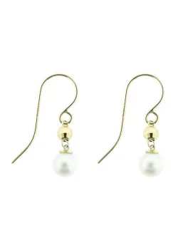 Cheapest ๐ Drop Bead with 6-6.5 Millimeter White Pearl Earrings in 10K Yellow Gold by Belk & Co. โ๏ธ