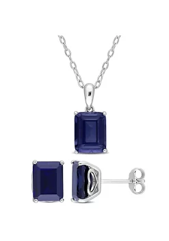 Deals 👍 Lab Created 2-Piece Set of 8.6 ct. t.g.w. Created Blue Sapphire Solitaire Earrings and Pendant with Chain in Sterling Silver by Belk & Co. 🧨