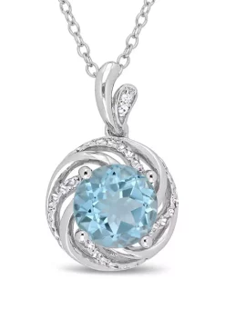 New ๐ 2.5 ct. t.w. Blue and White Topaz and 1/10 ct. t.w. White Diamond Accent Swirl Pendant with Chain in Sterling Silver by Belk & Co. ๐