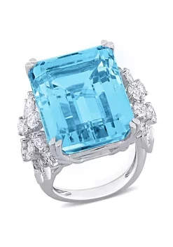 Discount ๐งจ 28.4 ct. t.g.w. Sky Blue Topaz and 1.76 ct. t.w. Diamond Cocktail Ring in 14K White Gold by Belk & Co. ๐