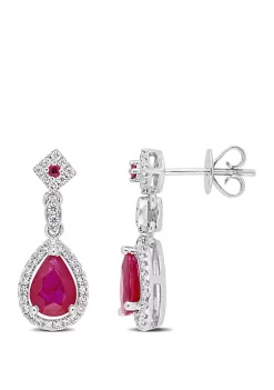 Budget 👏 1.75 ct. t.w. Ruby and 1/3 ct. t.w. Diamond Drop Earrings in 14k White Gold by Belk & Co. ⭐