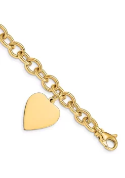 Budget 🧨 14K Yellow Gold Link with Heart Charm Bracelet by Belk & Co. ⭐