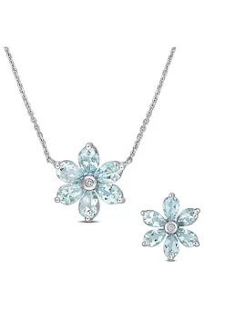 Discount 😍 2-Piece Set of 4.55 ct. t.g.w. Aquamarine and 1/10 ct. t.w. Diamond Floral Earrings and Pendant with Chain in 14K White Gold by Belk & Co. 👏