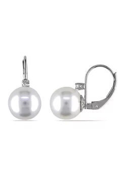 Best deal ✔️ 9-10 Millimeter South Sea Cultured Pearl and 1/10 ct. t.w. Diamond Earrings in 14k White Gold by Belk & Co. 🛒 -DealsBelk & Co. Store Belk 31245