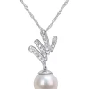 Best Pirce 😉 8-8.5mm Freshwater Cultured Pearl and Diamond Accent Drop Pendant with Chain in 10k White Gold by Belk & Co. 👏