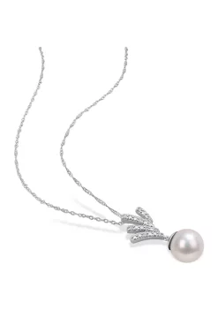 Best Pirce 😉 8-8.5mm Freshwater Cultured Pearl and Diamond Accent Drop Pendant with Chain in 10k White Gold by Belk & Co. 👏 -DealsBelk & Co. Store Belk 31268