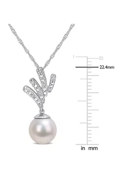 Best Pirce 😉 8-8.5mm Freshwater Cultured Pearl and Diamond Accent Drop Pendant with Chain in 10k White Gold by Belk & Co. 👏 -DealsBelk & Co. Store Belk 31270