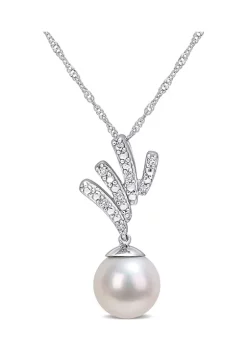 Best Pirce 😉 8-8.5mm Freshwater Cultured Pearl and Diamond Accent Drop Pendant with Chain in 10k White Gold by Belk & Co. 👏 -DealsBelk & Co. Store Belk 31271