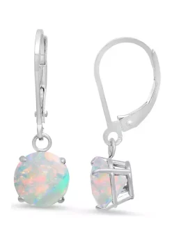 Promo 🌟 10K White Gold Round Checkerboard-Cut 1 ct. t.w. Lab Created Opal Lever Back Earrings (8 Millimeter) by Belk & Co. 🛒