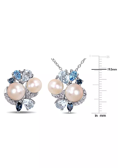 Flash Sale ๐ 2-Piece Set of 6-8MM Freshwater Cultured Pearl and 4.83 ct. t.g.w. Created White Sapphire, Sky, Swiss and London Blue Topaz Earrings and Pendant with Chain in Sterling Silver by Belk & Co. ๐ 3 Flash Sale ๐ 2-Piece Set of 6-8MM Freshwater Cultured Pearl and 4.83 ct. t.g.w. Created White Sapphire, Sky, Swiss and London Blue Topaz Earrings and Pendant with Chain in Sterling Silver by Belk & Co. ๐ - Image 3