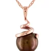 Best deal 😍 8-8.5 Millimeter Dyed Brown Freshwater Cultured Pearl Spiral Pendant with Chain in 14k Rose Gold by Belk & Co. ❤️