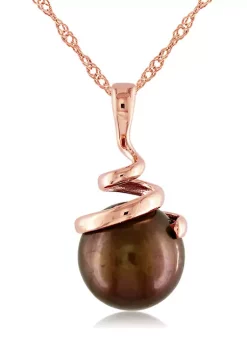 Best deal 😍 8-8.5 Millimeter Dyed Brown Freshwater Cultured Pearl Spiral Pendant with Chain in 14k Rose Gold by Belk & Co. ❤️ -DealsBelk & Co. Store Belk 31289