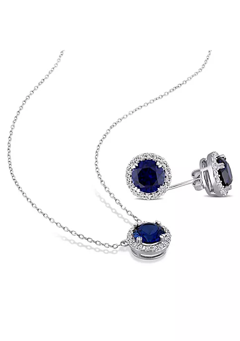 New ๐ Lab Created 2-Piece Set of 8.25 ct. t.g.w. Created Blue Sapphire and Created White Sapphire Halo Earring and Pendant with Chain in Sterling Silver by Belk & Co. ๐ฏ 4 New ๐ Lab Created 2-Piece Set of 8.25 ct. t.g.w. Created Blue Sapphire and Created White Sapphire Halo Earring and Pendant with Chain in Sterling Silver by Belk & Co. ๐ฏ - Image 4
