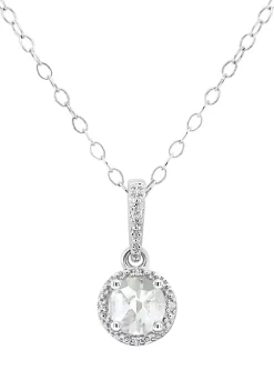 Budget 😉 Sterling Silver 6mm Round White Topaz Diamond Accent Halo Pendant Necklace by Belk & Co. 💯