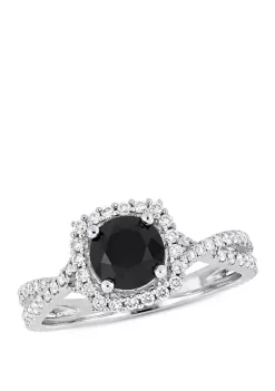 Deals 😀 1.5 ct. t.w. Black and White Diamond Halo Infinity Engagement Ring in 14K White Gold by Belk & Co. ⭐