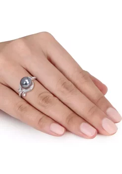 Wholesale 🤩 1/10 ct. t.w. Diamond and 8.5 to 9 Millimeter Cultured Tahitian Pearl Accent Ring in 14k White Gold by Belk & Co. 🛒 -DealsBelk & Co. Store Belk 31358