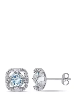 Flash Sale ⭐ 1.5 ct. t.w. Aquamarine and 1/4 ct. t.w. Diamond Stud Earrings in 10k White Gold by Belk & Co. 👏 -DealsBelk & Co. Store Belk 31377