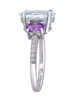 Brand new ⭐ 3 ct. t.w. Ice Aquamarine, 4/5 ct. t.w. Amethyst and 1/10 ct. t.w. Diamond 3-Stone Ring in Sterling Silver by Belk & Co. 🌟 -DealsBelk & Co. Store Belk 31396