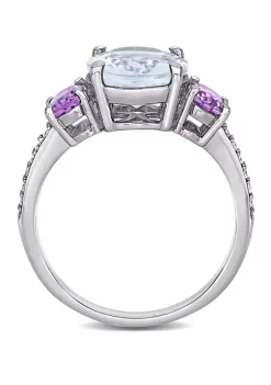 Brand new ⭐ 3 ct. t.w. Ice Aquamarine, 4/5 ct. t.w. Amethyst and 1/10 ct. t.w. Diamond 3-Stone Ring in Sterling Silver by Belk & Co. 🌟 -DealsBelk & Co. Store Belk 31397