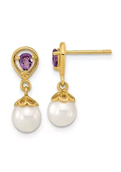 Brand new 😉 3.08 ct. t.w. Amethyst and 6-7mm White Round Freshwater Cultured Pearl Post Dangle Earrings in 14K Yellow Gold by Belk & Co. 🤩 -DealsBelk & Co. Store Belk 31408