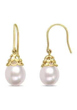 Top 10 🔔 9-10 Millimeter Cultured Freshwater Pearl Filigree Drop Earrings in 14k Yellow Gold by Belk & Co. 🥰