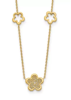 Outlet 🔔 14K Yellow Gold Polished and Filigree Flower Stations with 1 Inch Extension Necklace by Belk & Co. 🎉