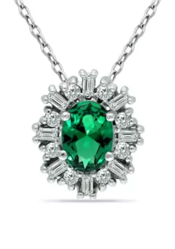 Cheap โ๏ธ Lab Created 0.91 ct. Nano Emerald and White Topaz Necklace on 18 inch chain, Sterling Silver by Belk & Co. โค๏ธ