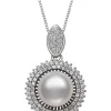 Cheap 🎁 10-11 Millimeter Button Shaped Cultured Freshwater Pearl and Lab Created Sapphire Pendant with 18 Inch Box Chain in Sterling Silver by Belk & Co. 🔔